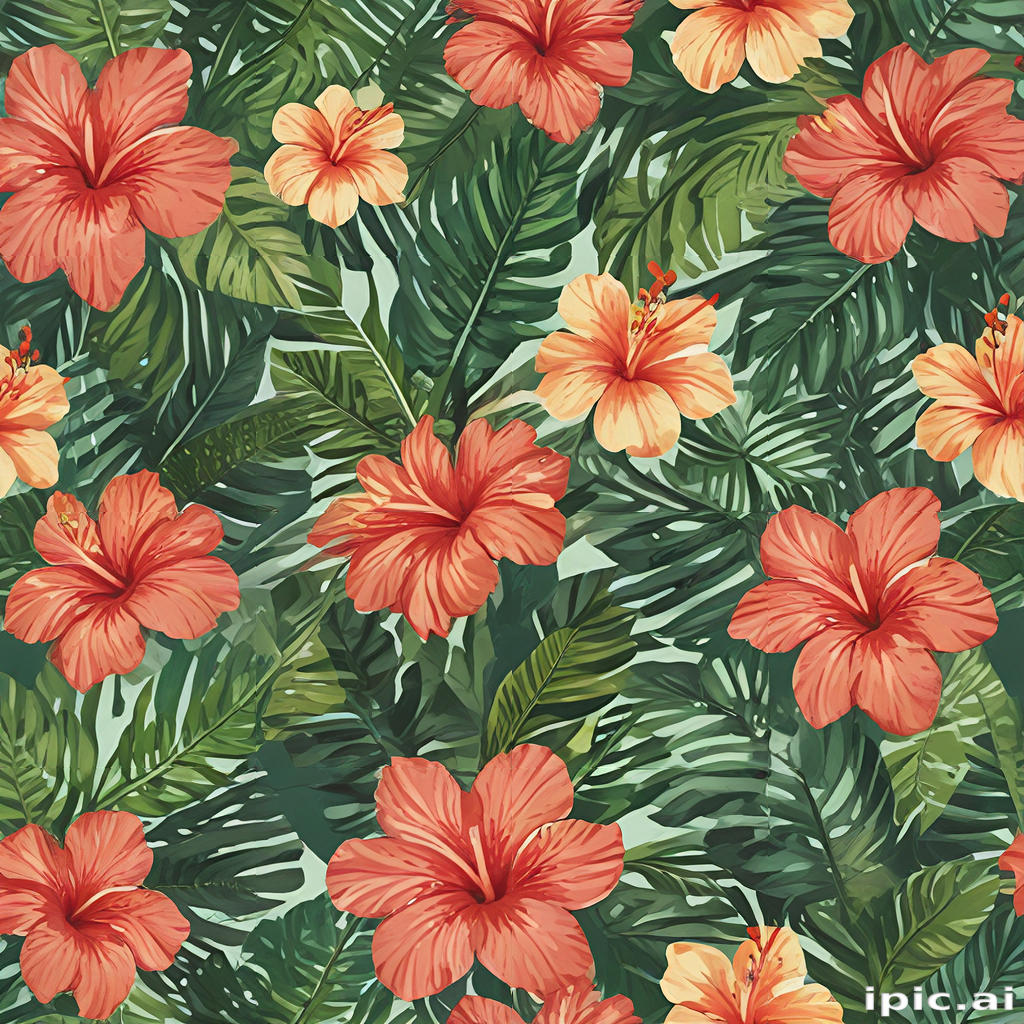 Vibrant Tropical Floral Pattern Featuring Lush Green Leaves and ...