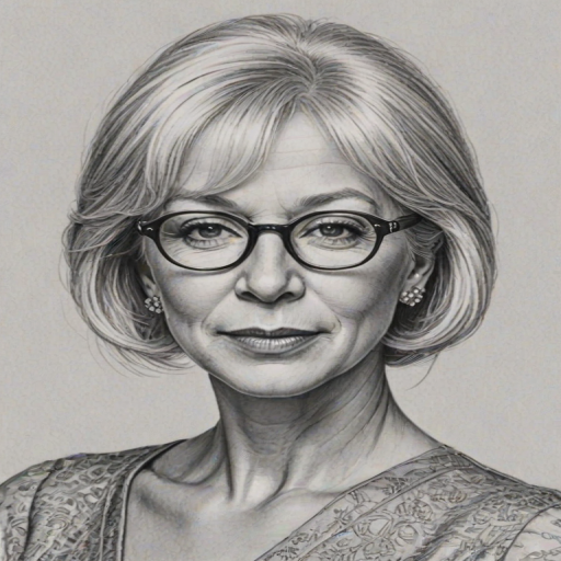 Beautiful Helen Mirren, pencil sketch, portrait of beautiful woman 60s in glasses, hair style beatnik, outline, clear lines, fine lines, 8k