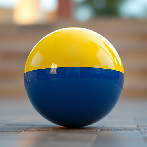 Create a detailed 3D rendering of a sphere featuring the flag of Colombia, focusing on vibrant colors and smooth reflective surface, captured with a Canon EOS R5 at f/8, ISO 100, 1/200 sec, from a low angle viewpoint with soft natural lighting for enhanced depth and clarity.