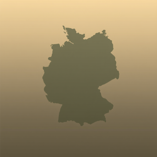 Create a high-resolution vector image of a silhouette map of Germany with a smooth gradient background, using a 50mm lens, aperture f/8, ISO 100, shot from a straight-on view, and rendered in a digital style with clean lines and modern design elements.