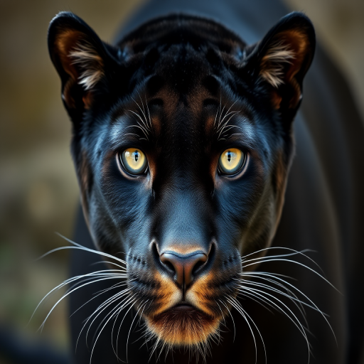 black panther staring directly at the camera, sharp focus, f/2.8 aperture, ISO 100, 50mm lens, shallow depth of field, natural lighting, DSLR camera, close-up shot