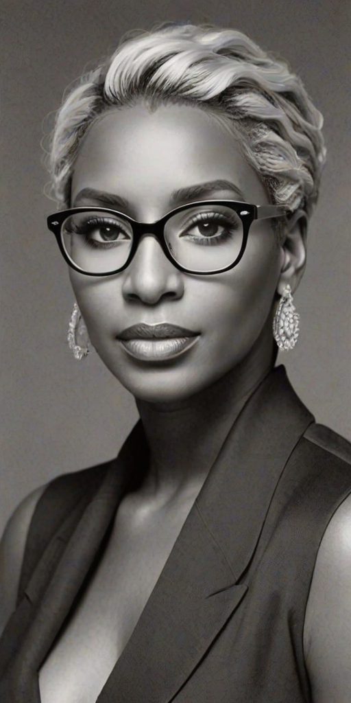 Gorgeous Nene Leakes, pencil sketch, portrait of Beauteous woman 1921s in glasses, hair style beatnik, outline, clear lines, fine lines, 8k