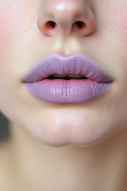 Pastel lavender lips with a soft matte finish, ethereal and dreamy, perfect for creating a whimsical and romantic look