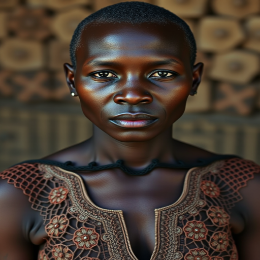 Face, shoulders, chest covered in openwork Cape Verdean embroidery. Raw, unedited image.