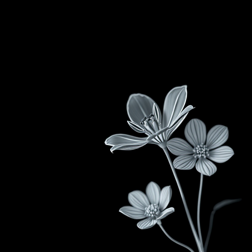 create a minimalist floral illustration on a dark background with white line art, soft focus, macro view, high dynamic range, DSLR camera, f/2.8 aperture, 50mm lens, ISO 100, 1/200s shutter speed