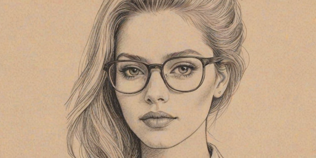 Alluring Grace Van Dien, pencil sketch, portrait of Enchanting woman 1971s in glasses, hair style beatnik, outline, clear lines, fine lines, 8k