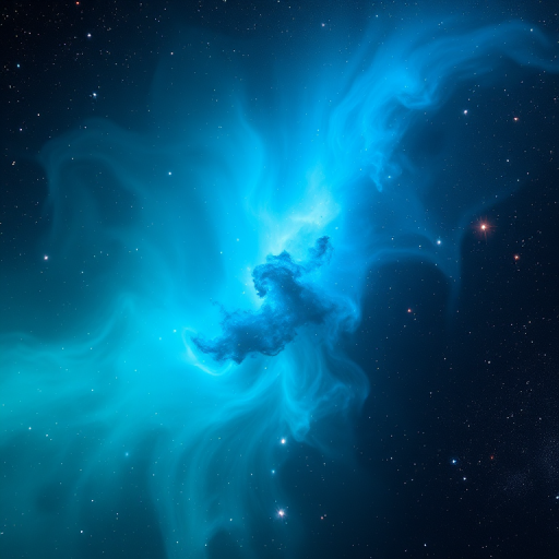 Create a vibrant cosmic nebula with swirling turquoise and blue hues, filled with stars and light effects, shot with a DSLR camera at f/2.8, ISO 800, 24mm lens, in a wide-angle view to capture depth and detail in the celestial scene.