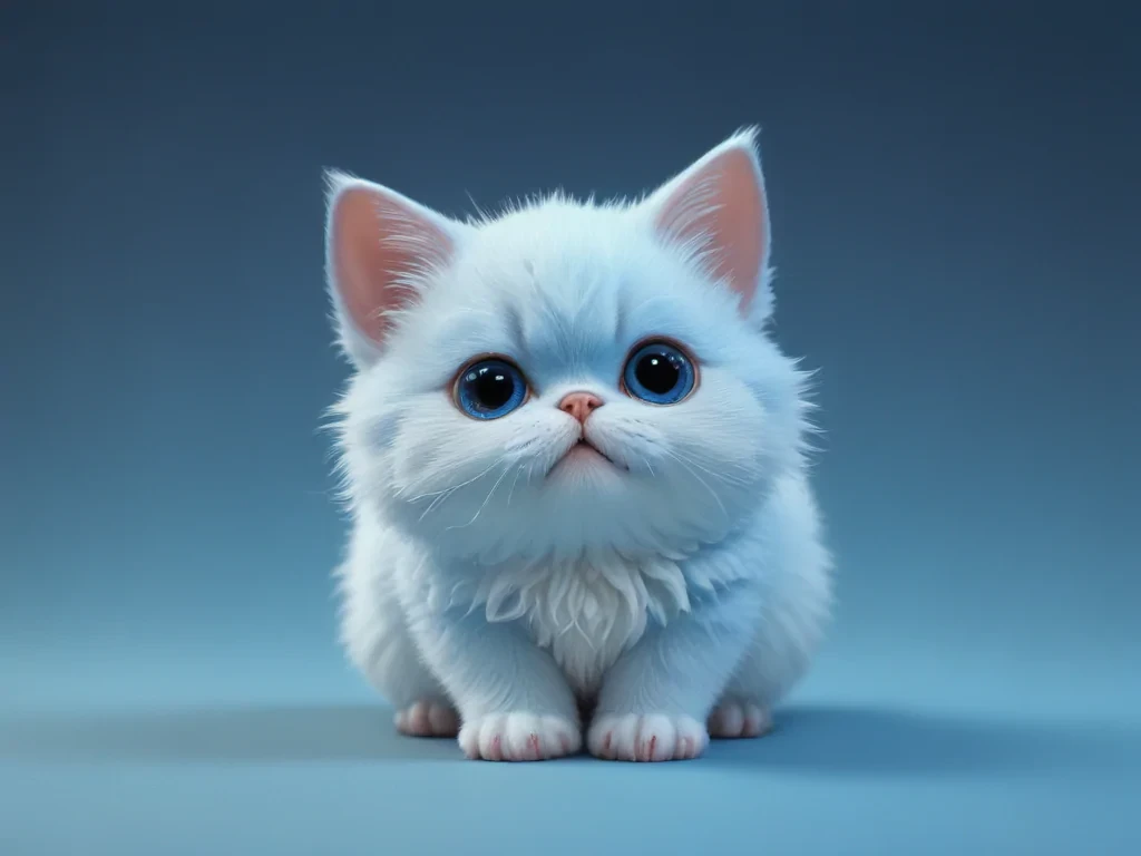 Adorable Fluffy White Kitten with Big Blue Eyes and Cute Expression