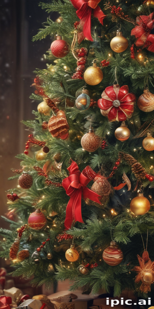 Beautifully Decorated Christmas Tree with Colorful Ornaments and Ribbons