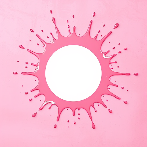 Create a vibrant pink splash background with a central white circular area, using a DSLR camera with a 50mm lens at f/1.8, ISO 100, and a shutter speed of 1/200s, shot from an aerial view to enhance image quality and depth.