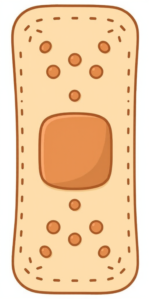 create a simple illustration of a band-aid with a beige color and a central brown pad, featuring dotted designs on the edges