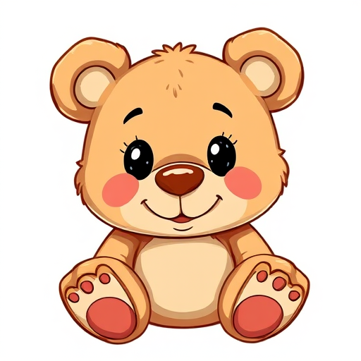 Create a high-resolution illustration of a cartoon teddy bear with a friendly expression, using a digital painting style, shot with a 50mm lens at f/8 for sharp detail, in soft natural lighting to enhance colors, placed against a simple white background.