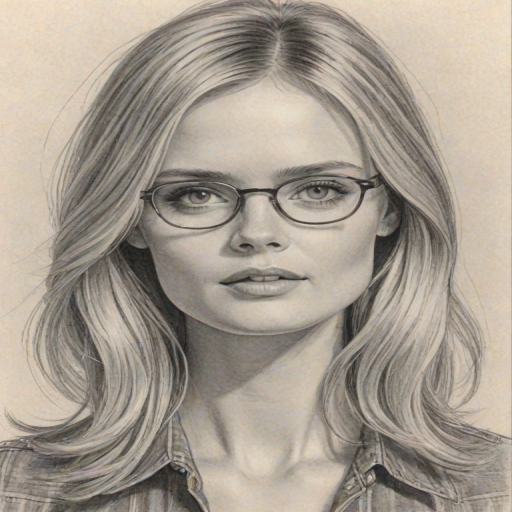 Radiant Sara Paxton, pencil sketch, portrait of Superb woman 1967s in glasses, hair style beatnik, outline, clear lines, fine lines, 8k