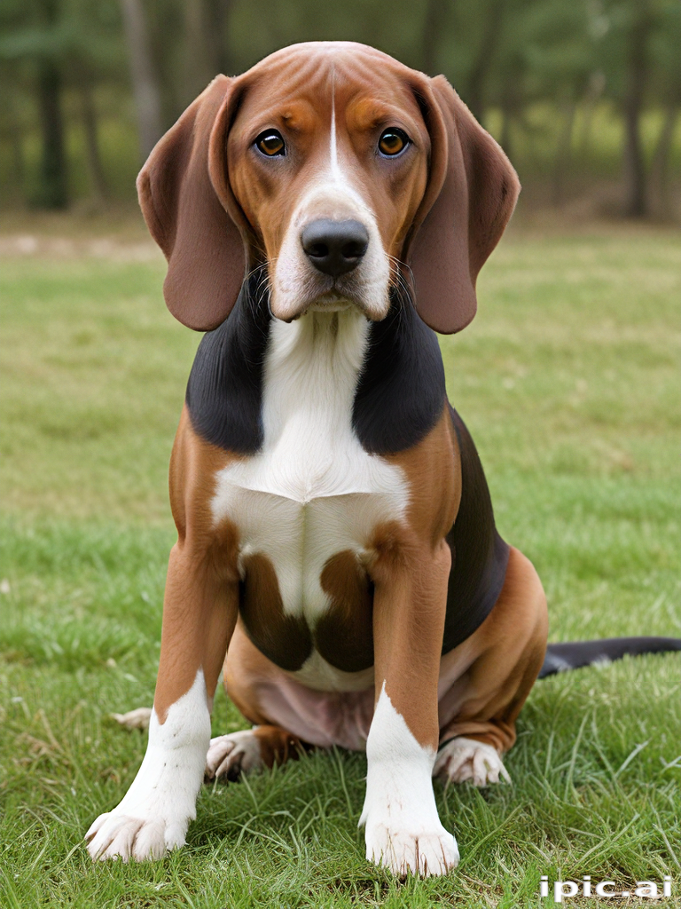 Adorable Beagle Sitting Proudly in a Lush Green Outdoor Setting