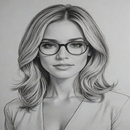 Bewitching Kristin Cavallari, pencil sketch, portrait of Magnificent woman 1972s in glasses, hair style beatnik, outline, clear lines, fine lines, 8k