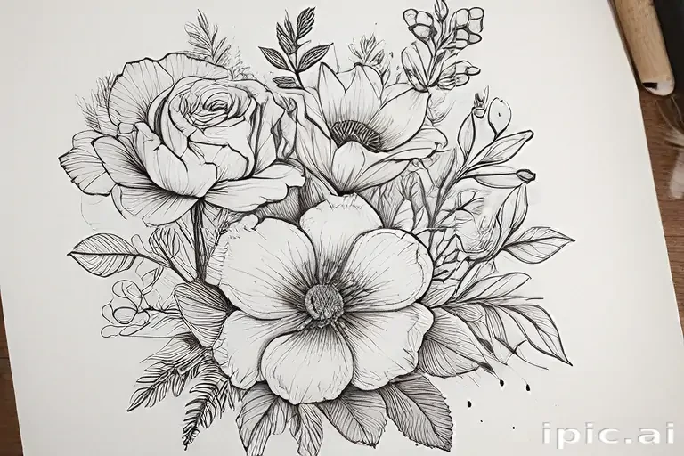 line work flowers
