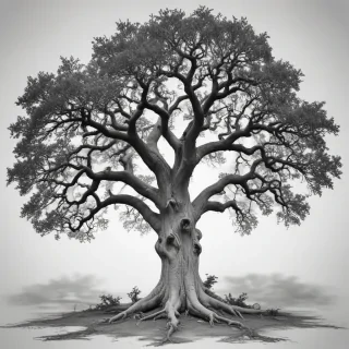 oak tree clipart black and white