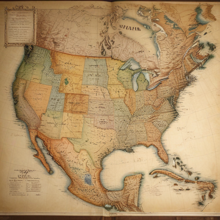 Historical Map of North America Highlighting States and Territories in ...