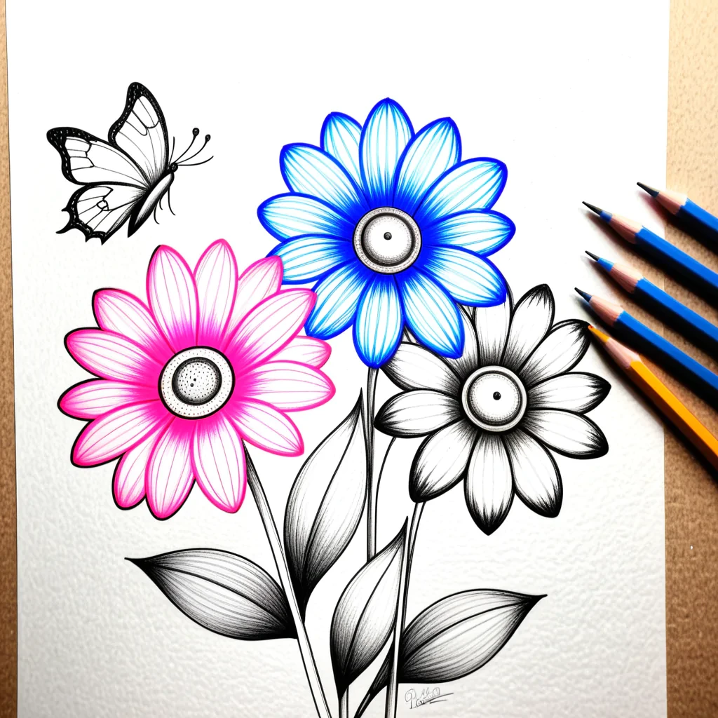 pencil drawn flowers