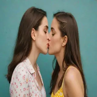 two girls kissing