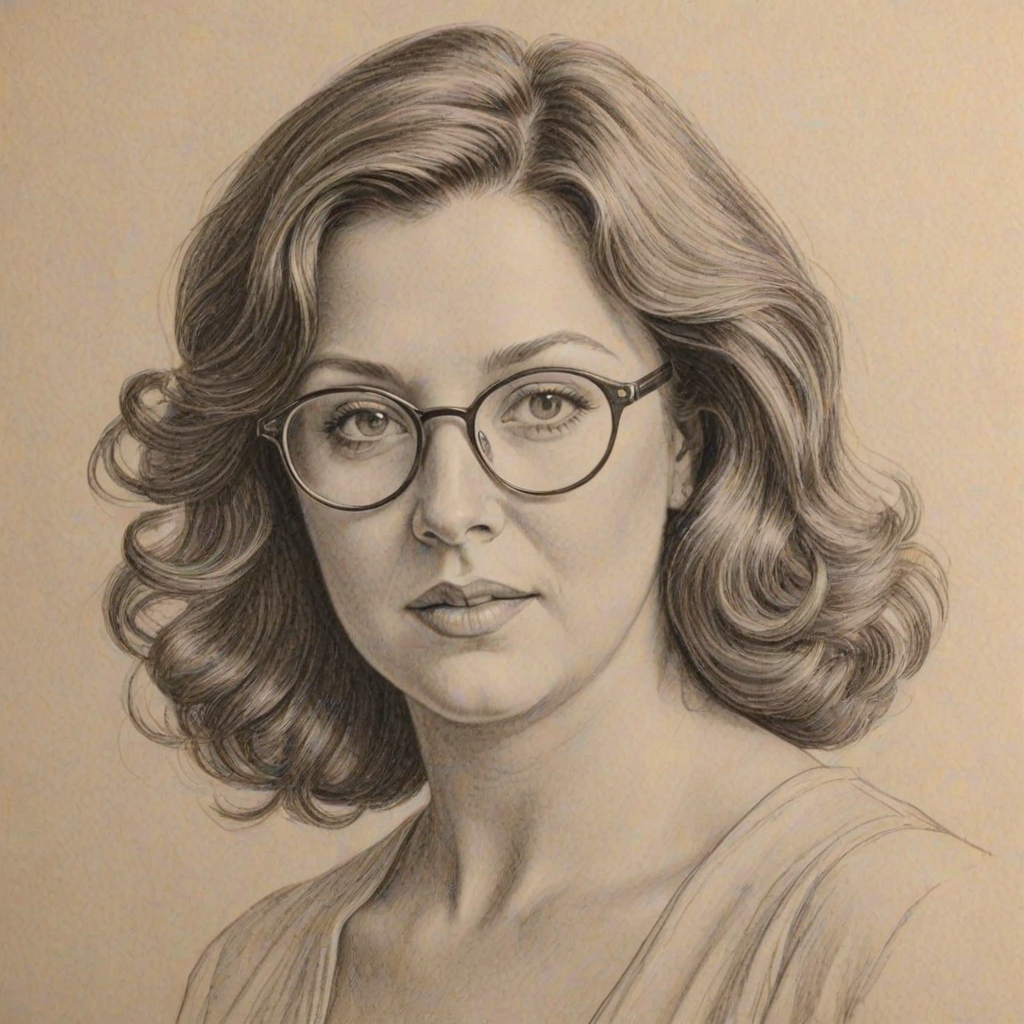 Enticing Abby Lee Miller, pencil sketch, portrait of Resplendent woman 1928s in glasses, hair style beatnik, outline, clear lines, fine lines, 8k