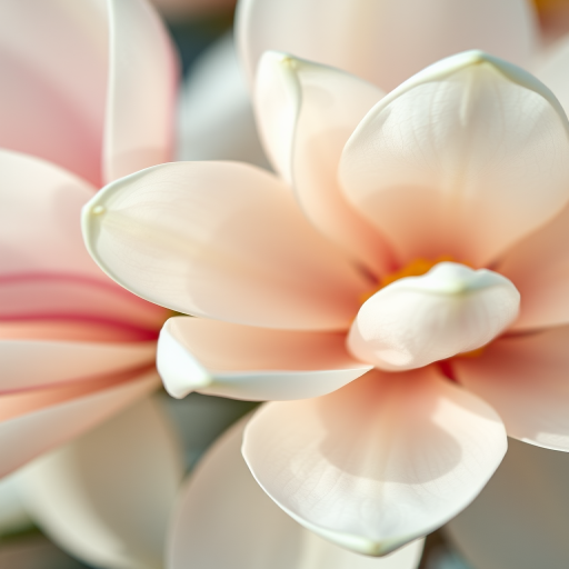 Close-up of magnolia flowers in soft pastel colors, macro lens, aperture f/2.8, shutter speed 1/200s, ISO 100, natural light, taken with a DSLR camera.