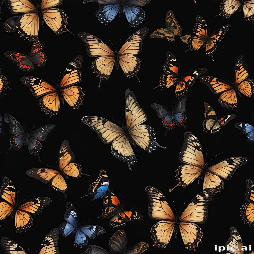 butterflies in black background