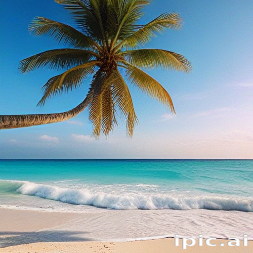 Tranquil Tropical Paradise: A Serene Beach with Palm Tree and Waves