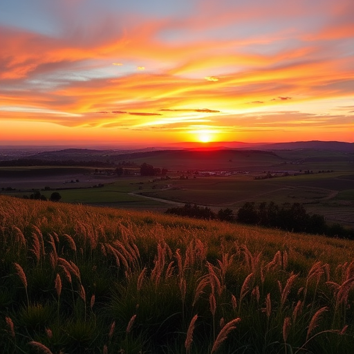 Create a high-resolution image of a serene landscape at sunset with vibrant colors, using a Canon EOS R5, focal length 24mm, aperture f/8, ISO 100, shot in landscape orientation with natural lighting.