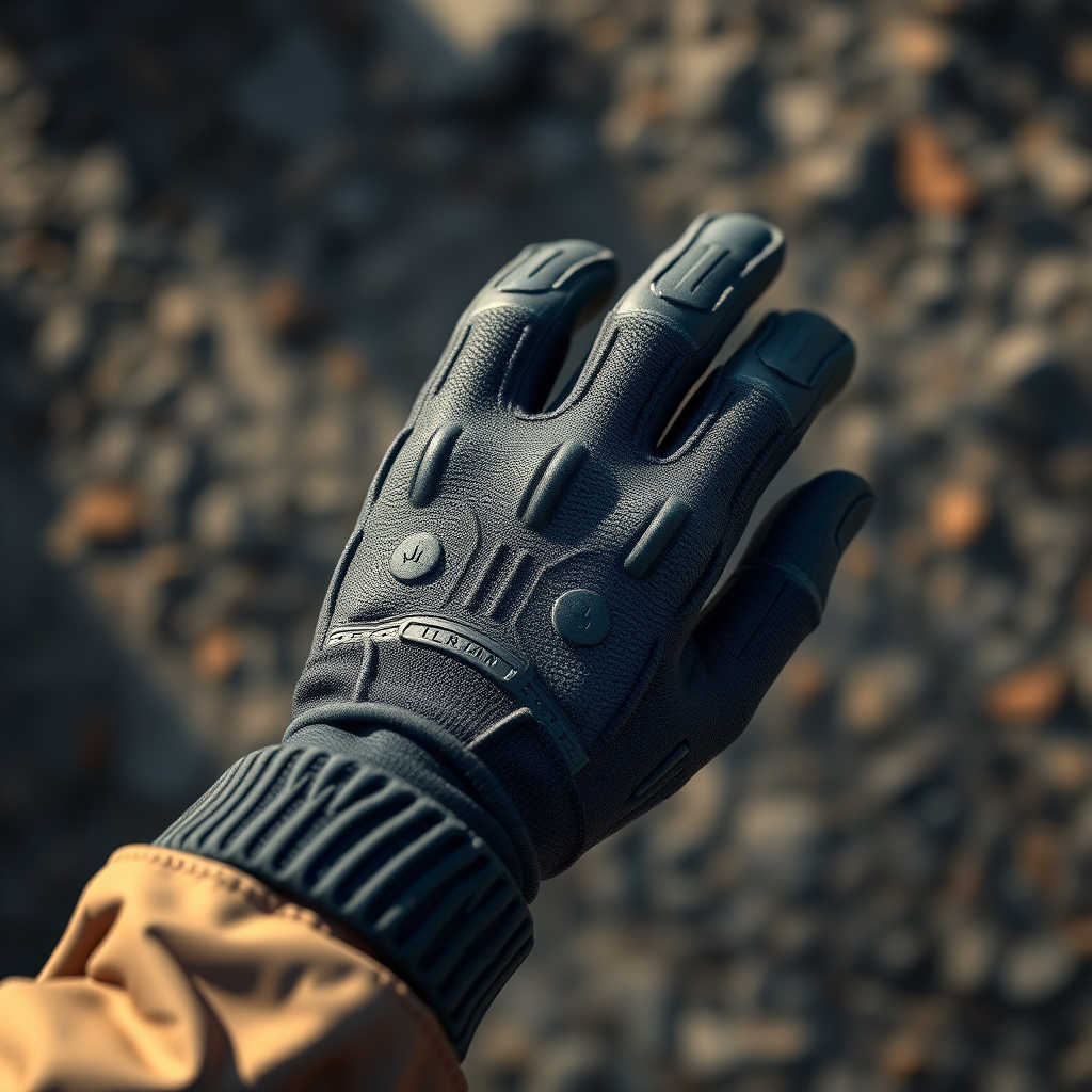 Generate a highly detailed illustration of a glove, using a DSLR camera with a 50mm lens, f/2.8 aperture, ISO 100, top-down view, natural lighting, and a soft focus background to enhance image quality.