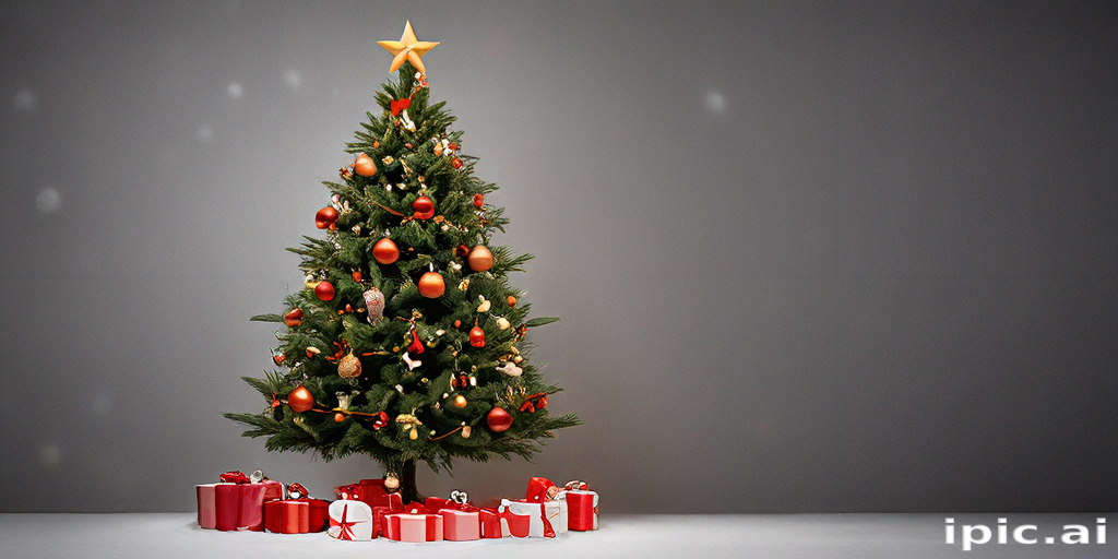 Decorated Christmas Tree Surrounded by Colorful Gift Boxes and Ornaments