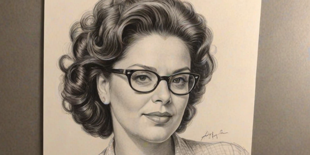 Enticing Aida Turturro, pencil sketch, portrait of Wonderful woman 1953s in glasses, hair style beatnik, outline, clear lines, fine lines, 8k