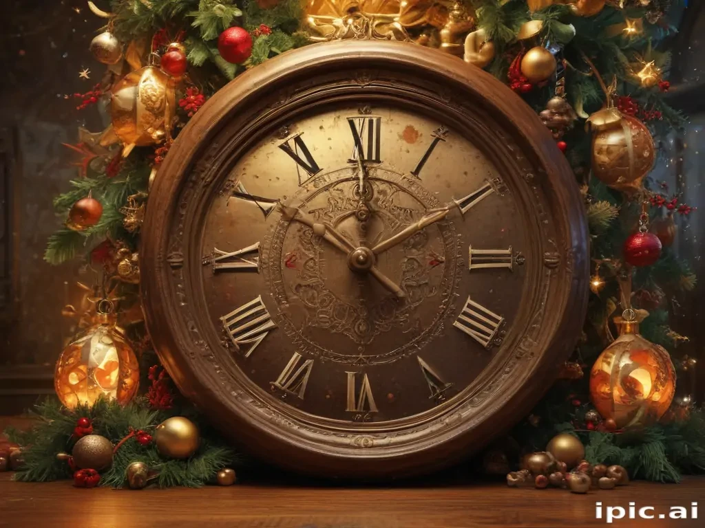 Elegant Vintage Clock Surrounded by Festive Holiday Decorations and ...