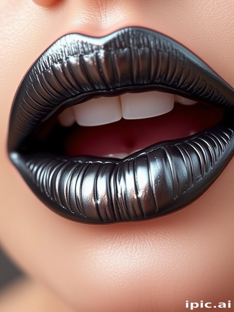 Metallic gunmetal lip cream "Liquid Steel" with intense pigmentation and foiled finish, perfect for futuristic and edgy makeup looks, smooth and non-drying application
