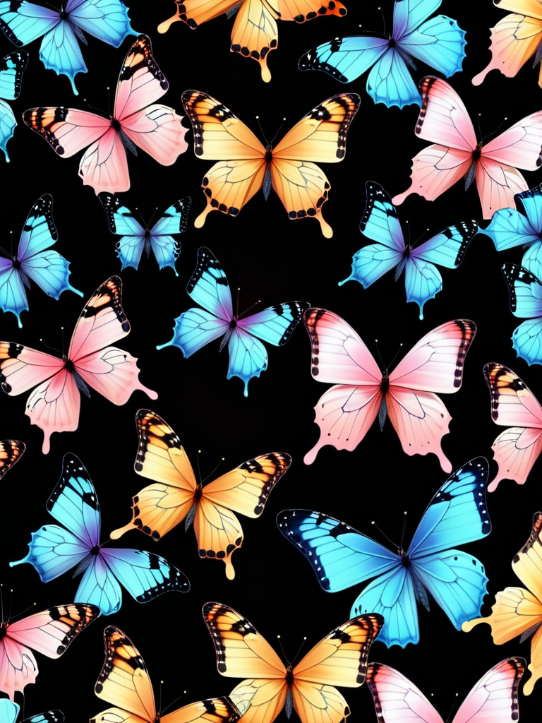 A Vibrant Collection of Colorful Butterflies Against a Dark Background.