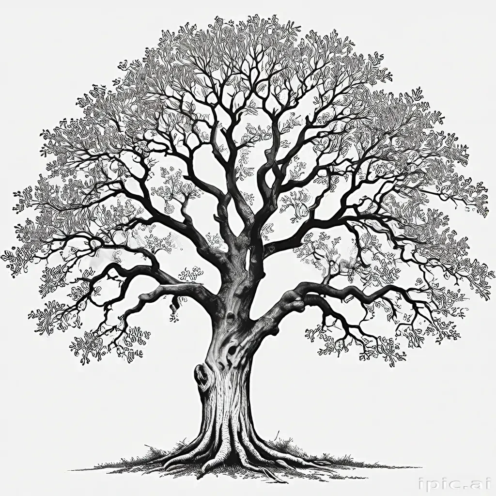oak tree clipart black and white