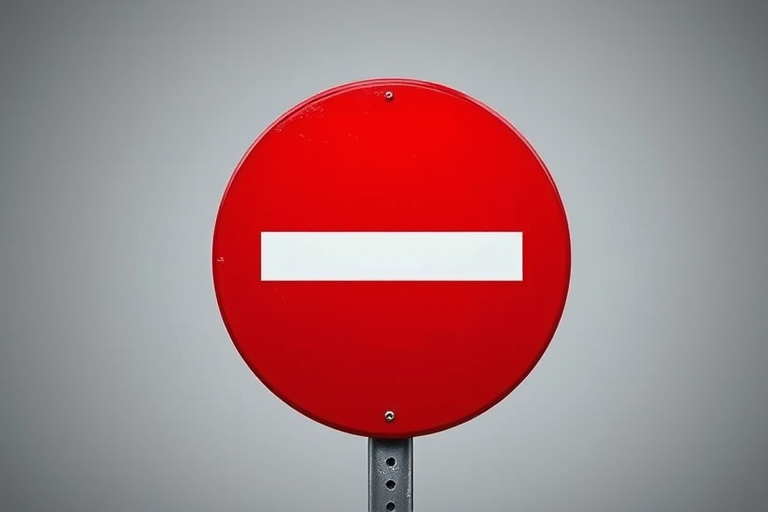 create an image of a red circular no entry sign featuring a white horizontal bar in the middle, shot with a Canon EOS 5D Mark IV using a 50mm lens at f/1.8, ISO 100, in a studio setting with soft lighting to enhance image quality and clarity
