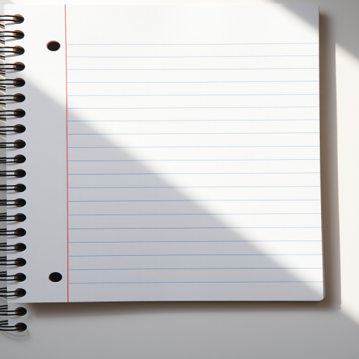 Create a blank lined notebook page with a slight shadow effect, using a Canon EOS R5 camera with an aperture of f/4, a shutter speed of 1/125s, in a top-down view, using natural lighting for enhanced image quality.