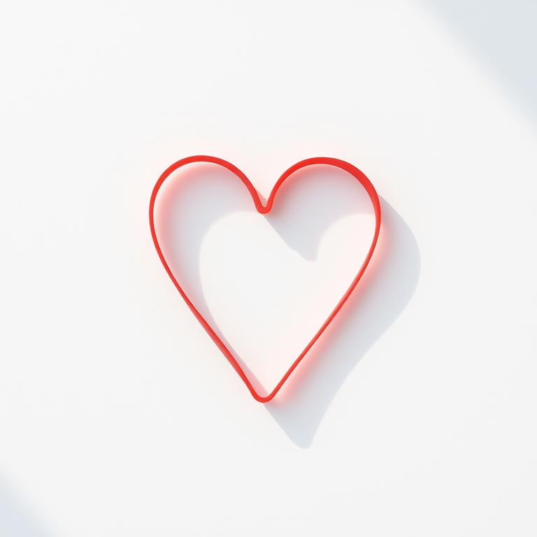 Create a high-resolution image of a simple heart shape, using a Canon EOS R5 camera with an aperture of f/2.8, ISO 100, a 50mm lens, shot from a top-down view with soft natural lighting for a clean and minimalistic look.