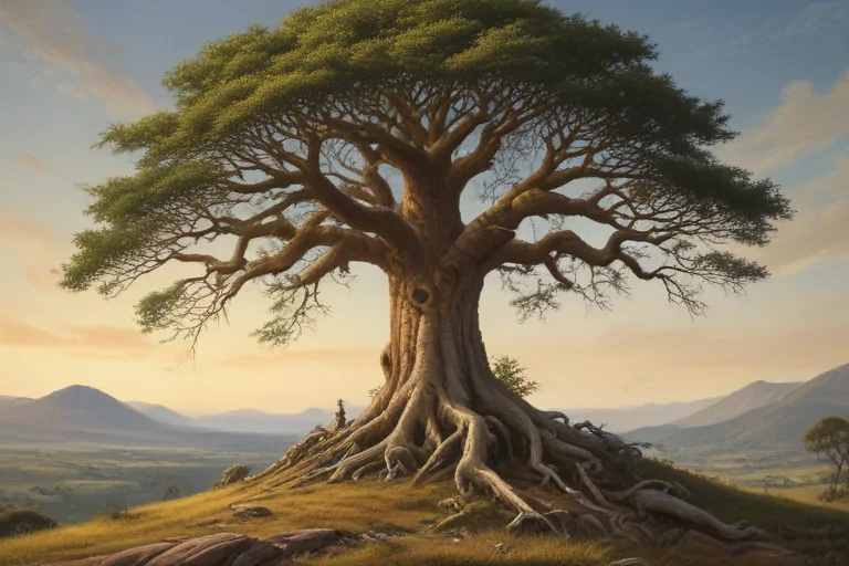 A Majestic Tree Standing Tall Amidst a Serene Natural Landscape