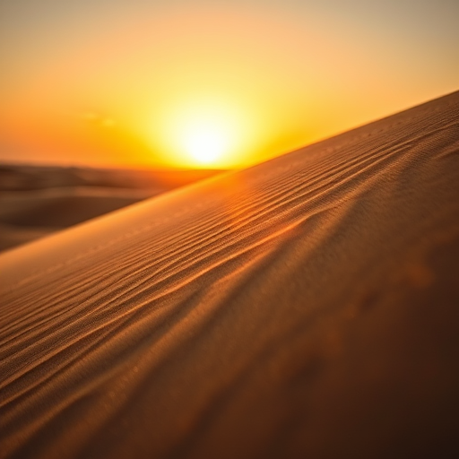 Capture a close-up shot of a desert sand dune at sunset with soft, golden lighting, using a DSLR camera, 50mm lens, f/8 aperture, ISO 200, 1/250 sec shutter speed, in landscape orientation.