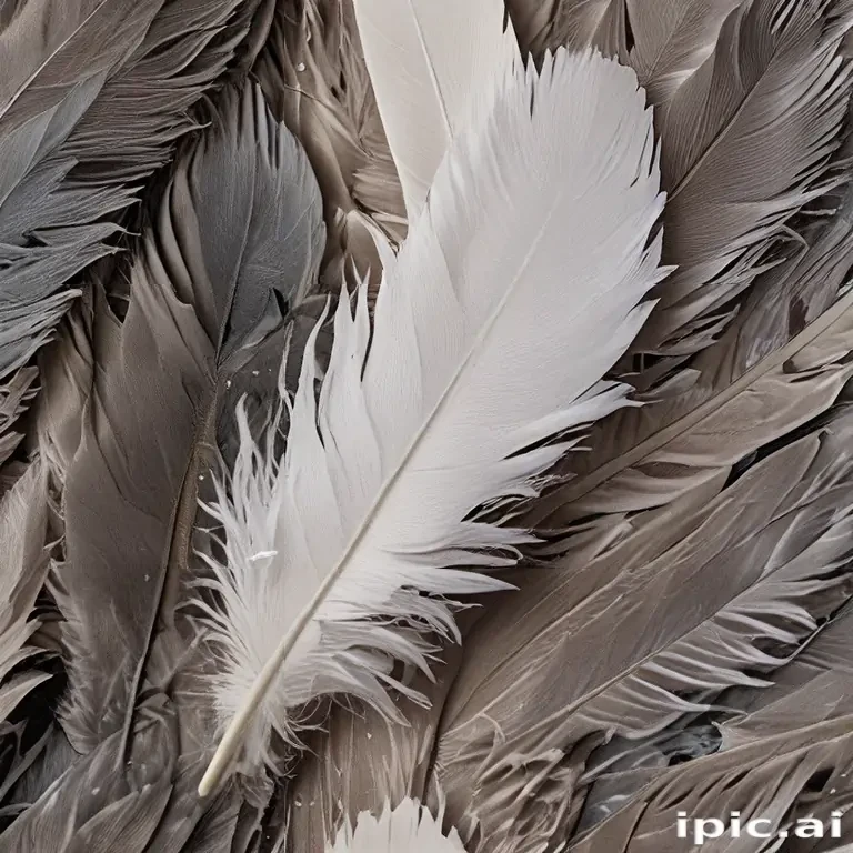 Feathery Example Delicate Arrangement of Soft Feathers in Various Shades of Gray