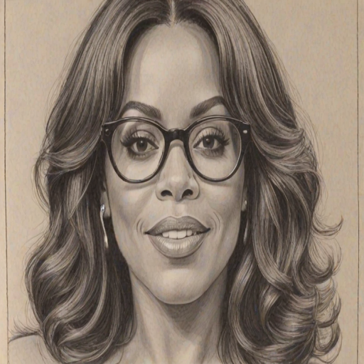 Stunning Niecy Nash, pencil sketch, portrait of Ravishing woman 1977s in glasses, hair style beatnik, outline, clear lines, fine lines, 8k