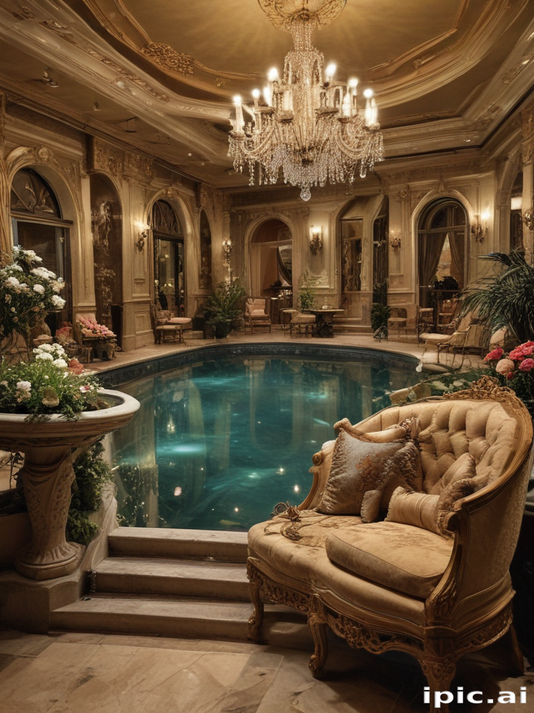 Luxurious Indoor Pool Surrounded by Elegant Decor and Lush Greenery