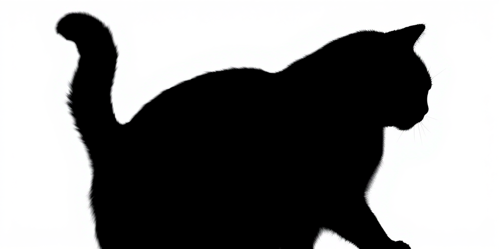 Generate a high-resolution image of a stylized black silhouette of a cat with a smooth texture against a white background, using a Canon EOS-1D X Mark III camera with a 50mm lens, aperture f/1.8, ISO 100, and natural lighting for clarity and detail.