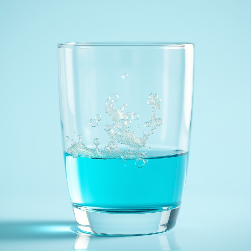 Generate a high-resolution image of a clear glass filled with bright turquoise liquid, with bubbles rising to the surface, captured with a Canon EOS R6, 50mm lens, f/2.8 aperture, and a shallow depth of field to create a soft background.