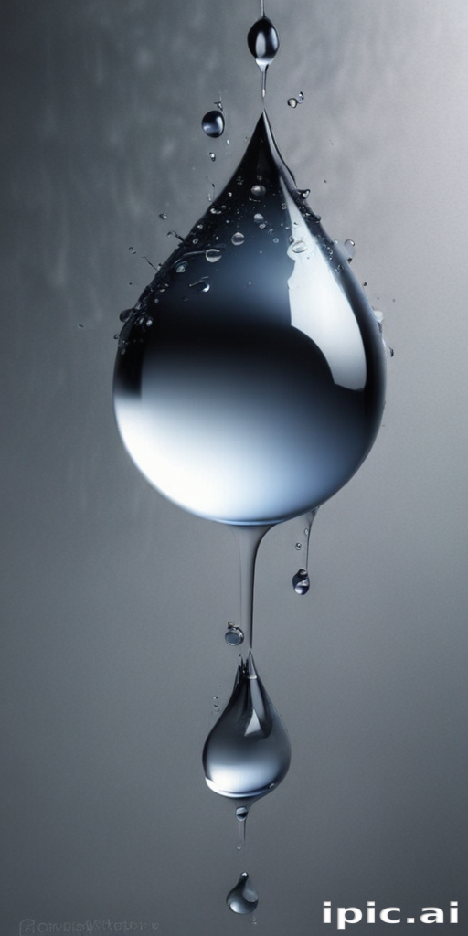 A Majestic Water Droplet Reflecting Light Against a Soft Grey Background.