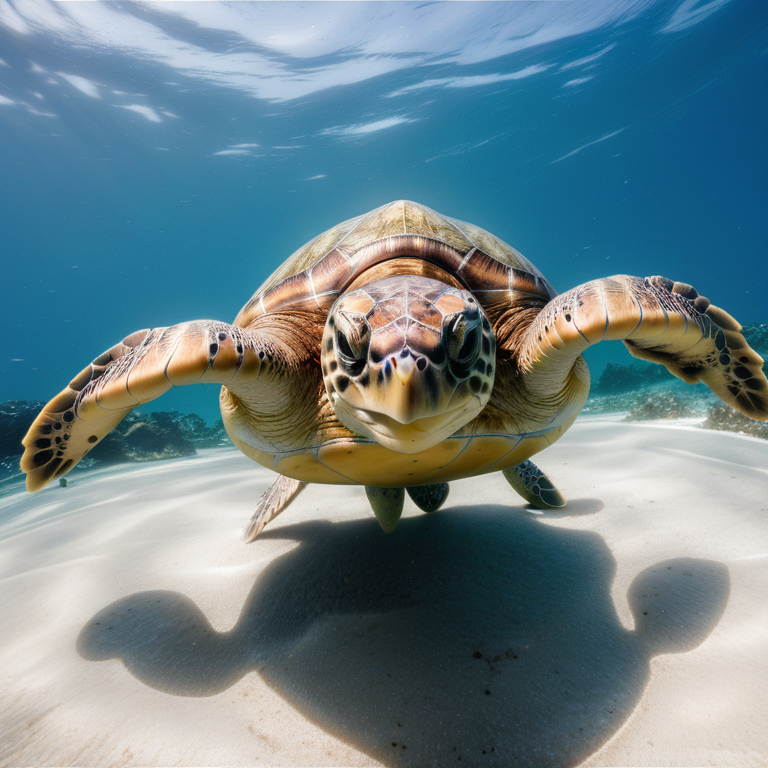 Graceful Sea Turtle Swimming Freely Through Crystal Clear Ocean Waters