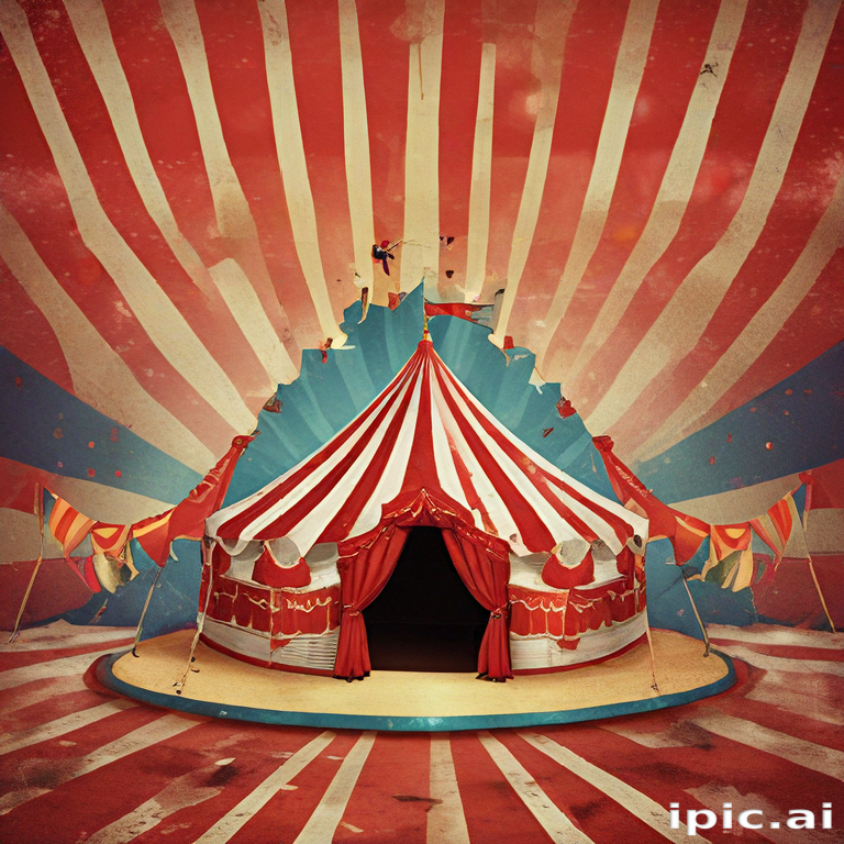 Whimsical Circus Tent Surrounded by Vibrant Red and Blue Stripes