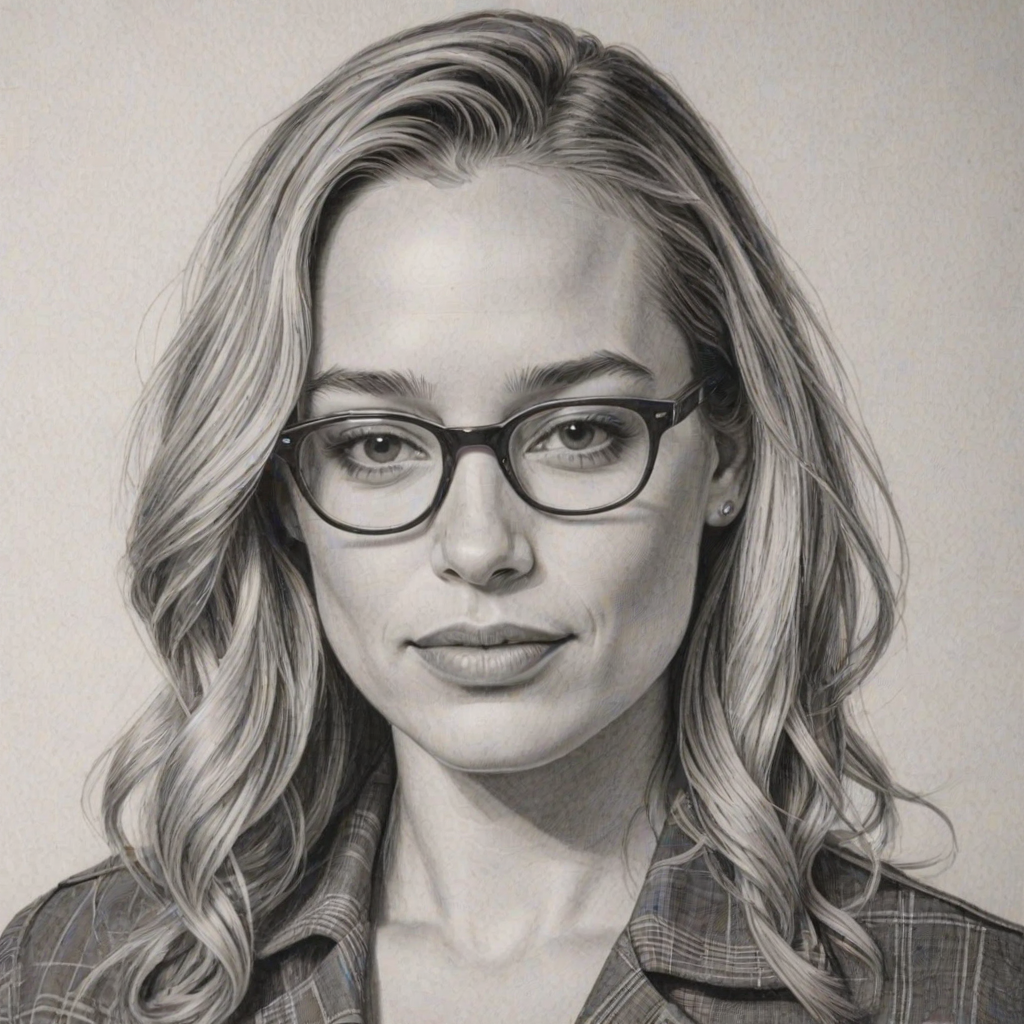 Delightful Piper Perabo, pencil sketch, portrait of Sublime woman 1964s in glasses, hair style beatnik, outline, clear lines, fine lines, 8k